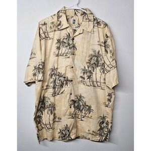 Kahala‎ Hawaiian Aloha Shirt Large L Beige Floral 100% Cotton Button Up Pocket